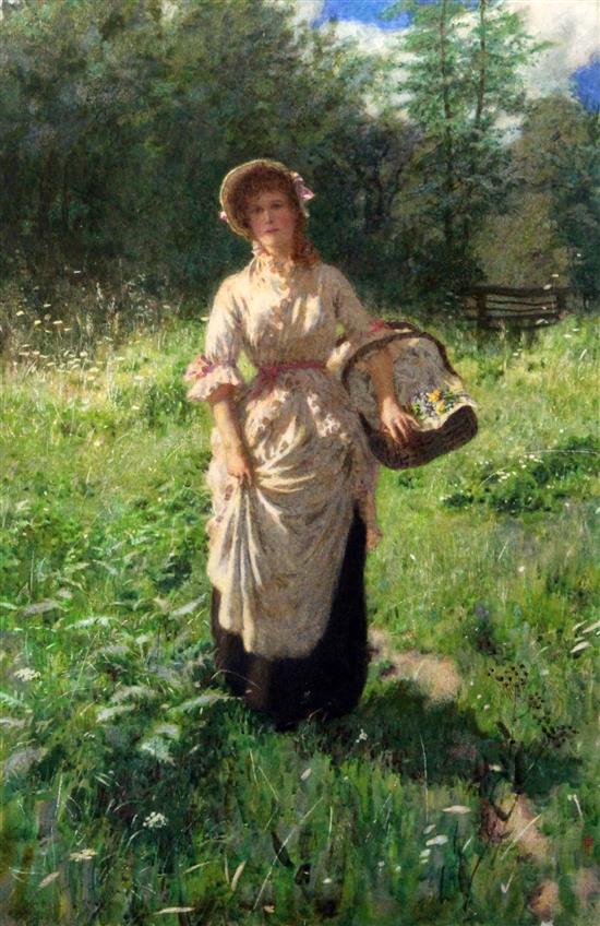 Percy Tarrant (1879-1930) Woman picking wild flowers 14.5 x 9.5in.